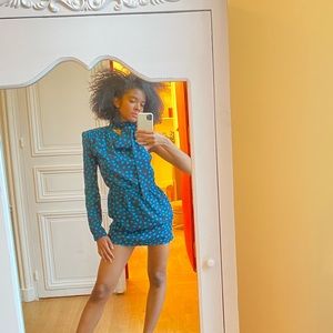 Saint Laurent RTW 2021 Blue Polka Dot Dress  — 🍂FALL 22 SALE🍂